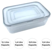 4lü İç İçe Sızdırmaz Contalı Kilitli Kapaklı Plastik Erzak Saklama Kapları LC315 - 2