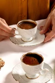 Nehir nazenin porselen sedef yaldızlı kahve fincan takımı seti  6 kişilik - 2