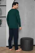 Sude Erkek Bisiklet Yaka Penye Uzun Kol İnce Pijama Takımı A-301-991- 1 Adet  M Koyu Yeşil - 5