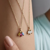 14 Ayar Altın Kaplama Taşlı Ç:çek Yaprağı Kolye - CNS00610 thumbnail 4