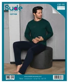 Sude Erkek Bisiklet Yaka Penye Uzun Kol İnce Pijama Takımı A-301-991- 1 Adet  M Koyu Yeşil - 3