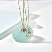 14 Ayar Altın Kaplama Taşlı Ç:çek Yaprağı Kolye - CNS00610 thumbnail 1