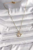 316L Çelik Gold Renk Zincir Zirkon Taşlı Sinek Kuşu Figür Çiçek Figür Kadın Kolye - TJ-BKO9788 - 2