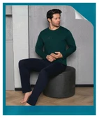 Sude Erkek Bisiklet Yaka Penye Uzun Kol İnce Pijama Takımı A-301-991- 1 Adet  M Koyu Yeşil - 1