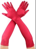 Nessiworld Kırmızı Renk Dirseğe Kadar Uzun Kumaş Eldiven 40 cm - 2