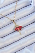 316L Çelik Zincir Altın Renk Kırmızı Etekli Zirkon Taşlı Balerin Kolye - TJ-BKO9099 thumbnail 1