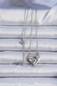 316L Çelik Zincir Gümüş Renk Zirkon Taşlı Mıknatıslı Kalp Kolye - TJ-BKO9082 thumbnail 3