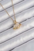316L Çelik Zincir Altın Renk Sedefli Kalp Figür Zirkon Taşlı Gezegen Kolye - TJ-BKO9181 thumbnail 1