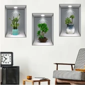 3D Çiçek Vazo Duvar Sticker 3 lü Set GRİ Fon - 1
