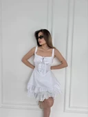 Mini Askılı Elbise - Beyaz - 5