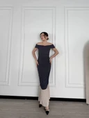 Striptiz Omuzlu Uzun Elbise- Füme thumbnail 2