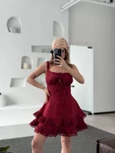 Mini Askılı Elbise - Bordo - 5