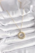 316L Çelik Gold Renk Zincir Gümüş Zirkon Taşlı Daire Model Kadın Kolye - TJ-BKO9481 thumbnail 2