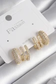 Pirinç Gold Renk Zirkon Taşlı Kadın Küpe - TJ-BKP9743 - 1