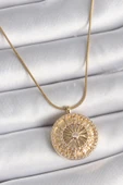 316L Çelik Gold Renk Zirkon Taşlı 12 Burç Madalyon Model Kadın Kolye - TJ-BKO9542 thumbnail 1