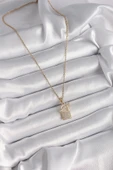 316L Çelik Gold Renk Zincir Zirkon Taşlı Asma Kilit Anahtar Model Kadın Kolye - TJ-BKO9585 - 2