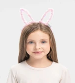 Led Işıklı Peluş Pofuduk Tavşan Kulak Tavşan Taç Pembe 17X23 cm - 1