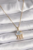 316L Çelik Gold Renk Zincir Zirkon Taşlı Bulut Model Sallantı Damla Figür Kadın Kolye - TJ-BKO9498 - 1