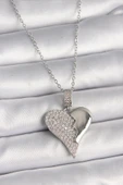 316L Çelik Gümüş Renk Zincir Zirkon Taşlı Kırık Kalp Model Kadın Kolye - TJ-BKO9756 thumbnail 1
