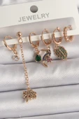 Pirinç Gold Renk Sallantı Zirkon Taşlı Ağaç Figür Kadın Küpe Seti - TJ-BKP10118 thumbnail 1