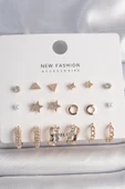 Pirinç Gümüş Renk Sallantı Zirkon Taşlı Damla Model Kadın Küpe Seti - TJ-BKP10121 thumbnail 2