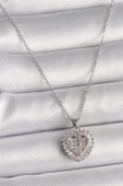 316L Çelik Gümüş Renk Zincir Zirkon Taşlı Kalp Model Kadın Kolye - TJ-BKO9787 thumbnail 1