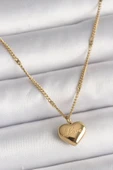 316L Çelik Gold Renk Zincir Love İşlemeli Kalp Figür Kadın Kolye - TJ-BKO9778 - 1