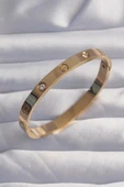 MuI MuI 316L Çelik Baby Boy Gold Renk Zirkon Taşlı Model Kelepçe Bilezik - 1