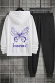 Unisex Butterfly & Letter Graphic Baskılı Eşofman Takımı thumbnail 7