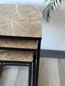 Ada Tekerlekli Zigon Sehpa Takımı Krem Mermer Desen Salon Oturma Salonu Ofis - 4