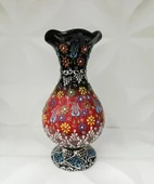 Çini Geleneksel Desenli Seramik Vazo 25 cm Çiçek Biblo Çini Seramik Dekoratif Obje - 3