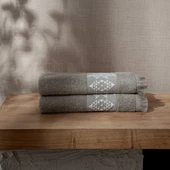 Hereke 2'li El Yüz Havlusu Seti %100 Pamuk Jakarlı Bej 50x80 Cm thumbnail 2