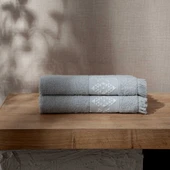 Hereke 2'li El Yüz Havlusu Seti %100 Pamuk Jakarlı Açık Gri 50x80 Cm - 2