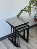 Beren Tekerlekli Zigon Sehpa Takımı Gri Mermer Desen Salon Oturma Salonu Zigonu Ofis Zigonu - 1