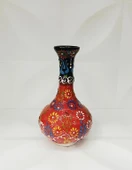 Çini Geleneksel Desenli Seramik Vazo 16 cm Çiçek Biblo Çini Seramik Dekoratif Obje - 1