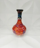 Çini Geleneksel Desenli Seramik Vazo 16 cm Çiçek Biblo Çini Seramik Dekoratif Obje - 5