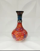 Çini Geleneksel Desenli Seramik Vazo 16 cm Çiçek Biblo Çini Seramik Dekoratif Obje - 6