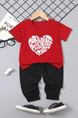 Çocuk YazılıKalp baskılı Pamuklu Tshirt - 1