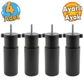 (4 ADET) Ayarlanabilir 9.5 cm Siyah Mobilya Kanepe Baza Koltuk Vidalı Orta Destek Ayağı Ayakları thumbnail 1