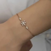 925 Ayar Gümüş Rose Kar Tanesi Kadın Bileklik - 2