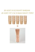 ALenked Kraft Kağıt 8 oz Bardak ve Kraft 19,7cm *8 mm Kağıt Pipet -20 ADET - 1