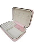Fermuarlı Ahşap Kasalı Büyük Boy Takı, Seyahat Ve Mücevher Çantası Pembe Süet 14x21 Cm - 1