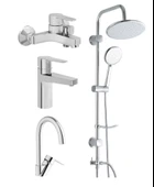 Artema Nora S Banyo Bataryası + Lavabo Bataryası + Eviye Bataryası + Duxxa Bolero Tepe Duş Seti - 1
