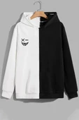 Unisex Cartoon Face Siyah Beyaz Hoodie thumbnail 3