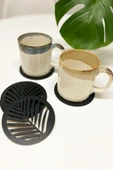 Yaprak Desenli Ahşap MDF Bardak Altlığı (6'lı Set) - 4