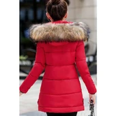 Kürk Yaka Orta Boy Şişme Kadın Mont thumbnail 3