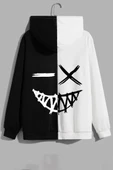 Unisex Cartoon Face Siyah Beyaz Hoodie thumbnail 1