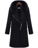 Çıkarılabilir Kürk Yaka Detaylı Kadın Kaşe Kaban - 2