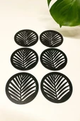 Yaprak Desenli Ahşap MDF Bardak Altlığı (6'lı Set) - 2