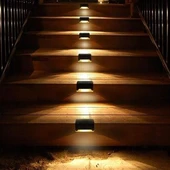 BUFFER® Solar Güneş Enerjili Şarj Edilen Köşebent Merdiven Veranda Bahçe Yolu Led Lamba Işık 4 Adet thumbnail 2